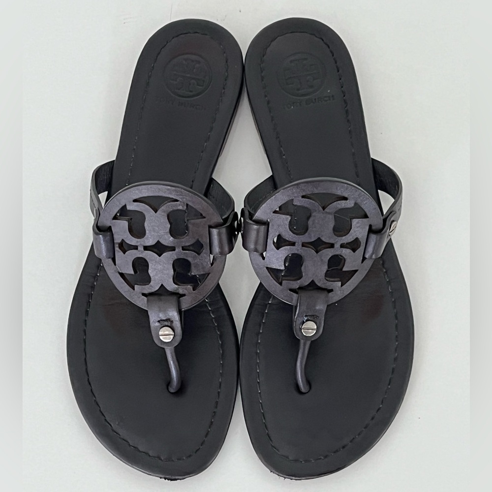 Tory Burch Dark Gray Leather Millers Miller Sandals Size 7